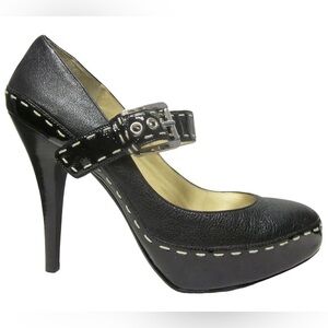 Michael Kors Hancock Mary Jane Leather Black Patent Platform Heels
